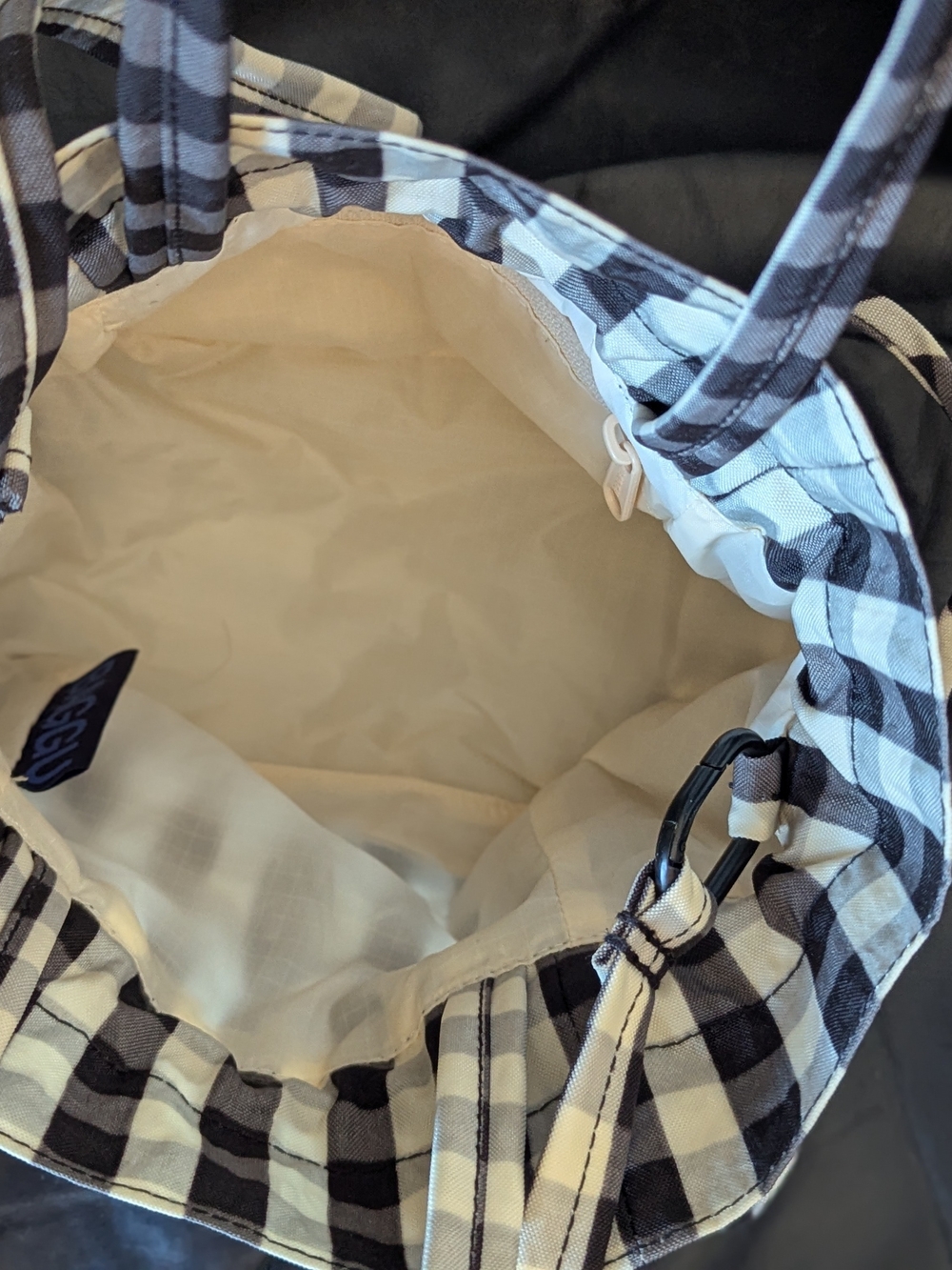 Black & White Check Drawstring Tote Bag - Picture 4 of 6